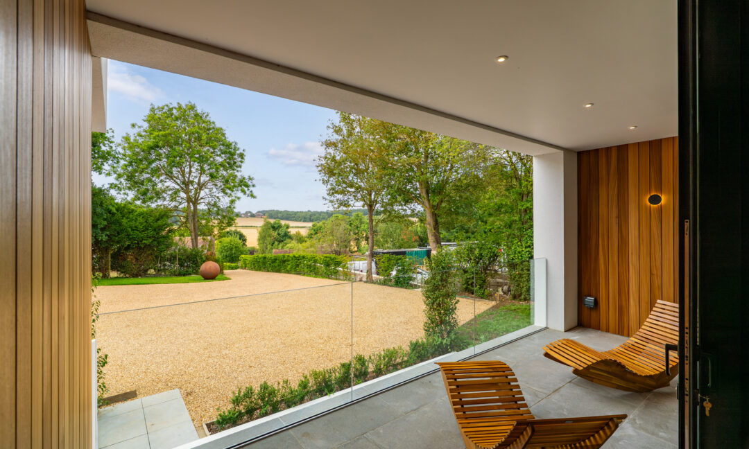 Garden view from self build home in Essex